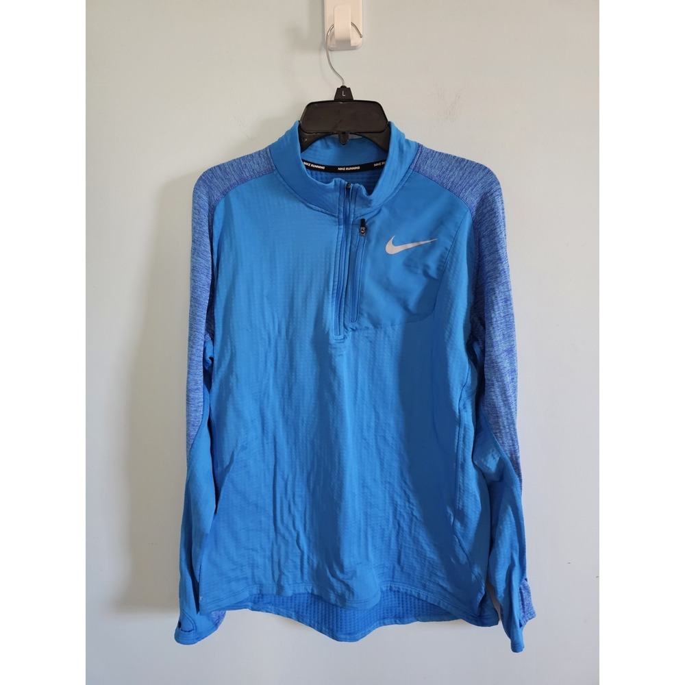 Nike Running Pullover Jacket Mens Size L Blue Quarter Zip Dri Fit Activewear